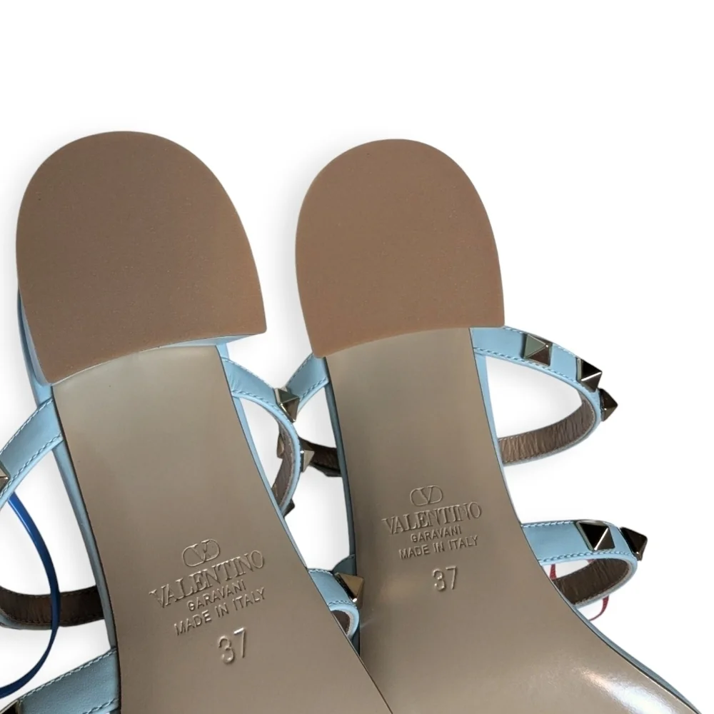 Valentino Garavani Rockstud 60 Caged Block-Heel Slide Sandals Size 7 Acquamarina - Picture 10 of 13